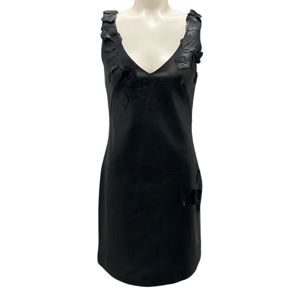 Moschino Dresses & Skirts - Moschino Black Floral Applique Sleeveless Leather Dress